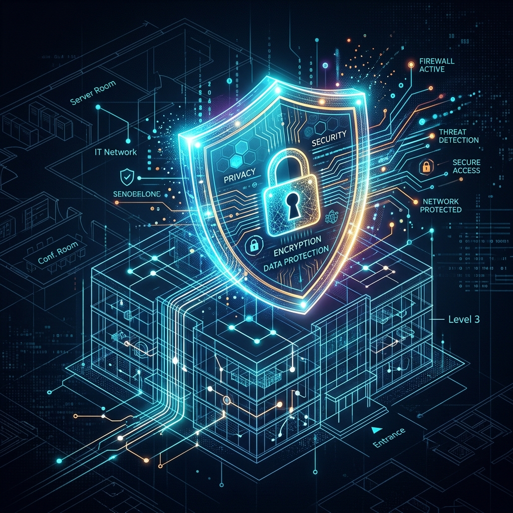 A lock and shield symbol representing energy data security and privacy compliance
